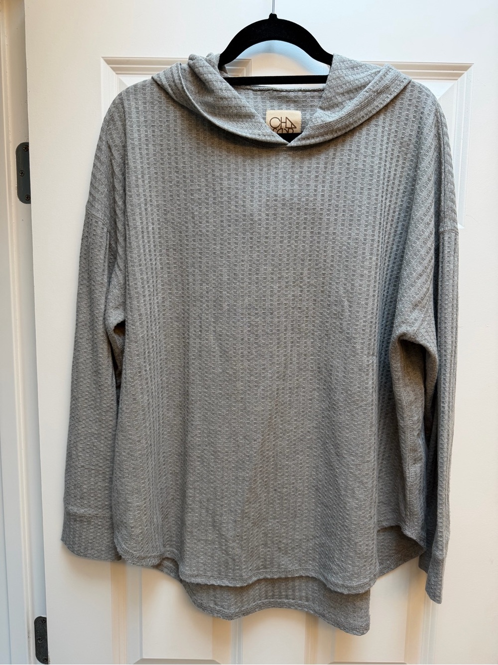 Cozy Hooded Waffle Knit Sweater - Gray